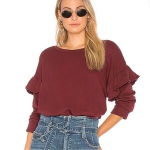 Current/Elliott The Ruffle Sweatshirt S Cabernet
